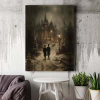Snowy Christmas Night Wall Art, Gothic Victorian Mansion Poster, Moody Dark Academia Winter Landscape Print, Dark Decor, Digital Download