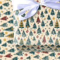 Rustic Holiday Forest Gift Wrap, Vintage Christmas Tree Wrapping Paper, Colorful Tree Present Wrap, Retro Xmas Packaging Paper Roll