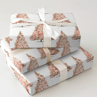 Botanical Tree Gift Wrap, Blush Pink Floral Christmas Tree Wrapping Paper, Elegant Holiday Wrapping Paper, Chic Floral Christmas Present Paper