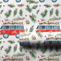 Retro Red Camper Van Gift Wrap, Vintage Camper Christmas Wrapping Paper, Winter Travel Holiday Wrapping Paper, Festive Road Trip Gift Wrap