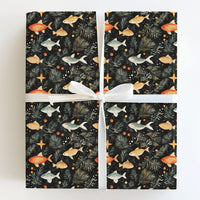 Underwater Christmas Gift Wrap, Whimsical Fish Holiday Wrapping Paper, Pine Branch Star Present Paper, Unique Xmas Gift Wrapping Paper Roll