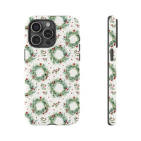 Watercolor Winter Botanical iPhone 15 Pro Case, Christmas Holiday Wreath Phone Case, Dual Layer Festive Season Phone Cover