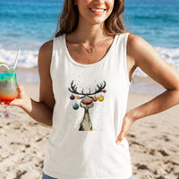 Festive Ornament Antler Tank, Christmas Reindeer Tank Top, Retro Holiday Reindeer Sleeveless Tee, Adorable Xmas Tank Top, Winter Present