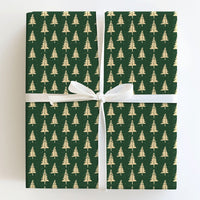Forest Green Holiday Gift Wrap Roll, Gold Pine Tree Christmas Wrapping Paper, Winter Tree Wrapping Paper, Festive Xmas Gift Wrapping Paper