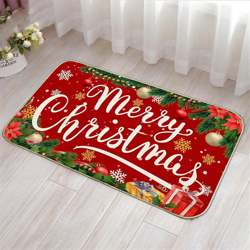 Festive Holiday Living Room Carpet, Merry Christmas Area Rug, Non-Slip Washable Floor Mat, Winter Home Decor Bedroom Rug