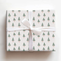 Minimalist Pine Holiday Gift Wrap, Potted Christmas Tree Wrapping Paper, Pink Pot Tree Wrapping Paper, Modern Festive Gift Wrap Roll