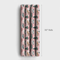 Retro Winter Tree Holiday Wrapping Paper, Vintage Pink Christmas Car Wrapping Paper, Pastel Xmas Gift Wrap Roll, Snowy Seasonal Present Wrap