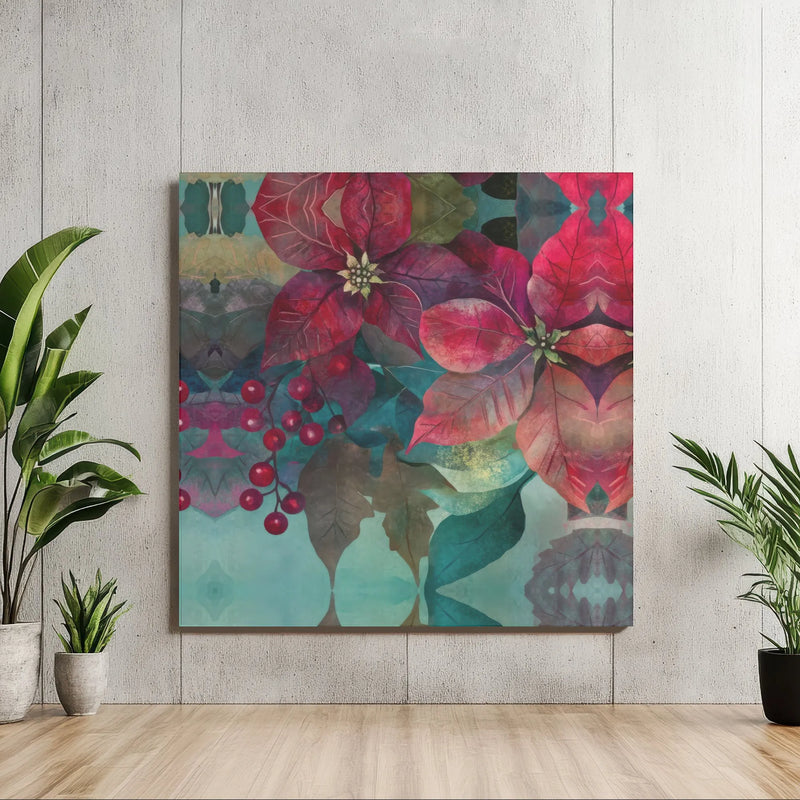 Watercolor Christmas Floral Print, Poinsettia Canvas Wall Art, Poinsettia Digital Download, Holiday Flower Art, Printable Christmas Decor