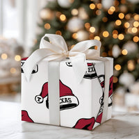 Lone Star Holiday Gift Wrap, Texas Santa Hat Christmas Wrapping Paper, Red Texas Typography Wrapping Paper, Festive Texas Holiday Gift Wrap