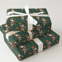 Dark Green Sports Christmas Gift Wrap, Retro Basketball Santa Wrapping Paper, Dribbling Santa Holiday Wrapping Paper, Xmas Wrapping Paper