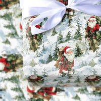Snowy Forest Father Christmas Gift Wrap, Vintage Santa Wrapping Paper, Rustic Winter Holiday Wrapping Paper, Traditional Christmas Gift Wrap