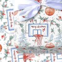 Watercolor Basketball Holiday Gift Wrap, Merry Christmas Basketball Wrapping Paper, Sports Tree Present Paper, Basketball Fan Gift Wrap