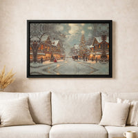Snowy Winter Street Canvas Wall Art, Victorian Christmas Village Canvas Print, Vintage Holiday Canvas, Festive Xmas Decor, Winter Home Present