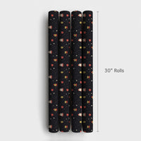 Adorable Cartoon Christmas Gift Wrap, Starry Night Santa Wrapping Paper, Holiday Bell Snowflake Wrapping Paper, Festive Winter Gift Wrap Roll