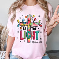 Christmas Lights Christian Cross Graphic Tee, Matthew 5:14 Be the Light T-Shirt, Bible Scripture Religious Shirt, Jesus Faith Tee