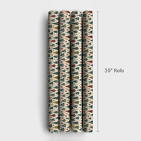 Rustic Holiday Forest Gift Wrap, Vintage Christmas Tree Wrapping Paper, Colorful Tree Present Wrap, Retro Xmas Packaging Paper Roll