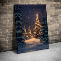 Snowy Winter Forest Canvas Print, Christmas Tree Canvas Wall Art, Rustic Holiday Landscape Canvas, Winter Pine Wall Decor, Christmas Present