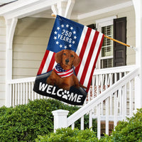 Dachshund Garden Flag Patriotic Welcome | 250 Years Betsy Ross Design | Double-Sided Polyester | Dog Lover Gift