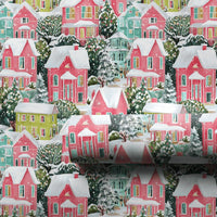 Watercolor Houses Holiday Gift Wrap, Snowy Village Christmas Wrapping Paper, Colorful Winter Town Wrapping Paper, Whimsical Scenic Gift Wrap