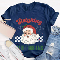 Humorous Math Teacher Holiday Graphic Tee, Sleighing Math Problems Christmas Shirt, Festive STEM Christmas T-Shirt, Winter Math Lover Present