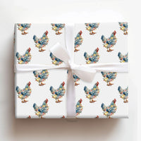 Farm Animal Holiday Gift Wrap, Christmas Lights Chicken Wrapping Paper, Humorous Rooster Xmas Wrapping Paper, Farmhouse Gift Wrap Roll