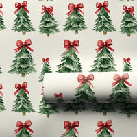 Red Bow Holiday Gift Wrap Roll, Watercolor Christmas Tree Wrapping Paper, Classic Pine Tree Wrapping Paper, Vintage Christmas Gift Wrap