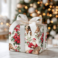 Watercolor Poinsettia Gift Wrap, Santa Riding Horse Wrapping Paper, Western Christmas Wrapping Paper, Equestrian Holiday Gift Wrap Roll