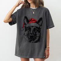 Santa Hat Dog Shirt, German Shepherd Christmas T-Shirt, Festive Dog Lover Graphic Tee, Adorable Holiday Puppy T-Shirt, Winter Dog Lover Present