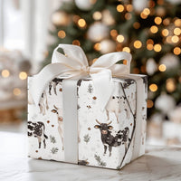 Black and White Cow Gift Wrap, Farmhouse Cow Christmas Wrapping Paper, Winter Holly Wrapping Paper, Rustic Farm Animal Holiday Gift Wrap