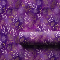 Winter Foliage Gold Wrapping Paper, Purple Botanical Wrapping Paper, Elegant Floral Holiday Wrapping Paper, Birthday and Christmas Gift Wrap