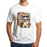 Patriotic Cat T-Shirt | 250 Years Freedom Cartoon Cat in Sunglasses Art | Soft 100% Cotton Unisex Tee | July 4th Gift for Cat Lovers