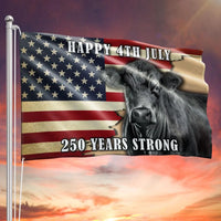 Black Angus Cattle Flag | 250 Years Strong Patriotic American Farm Flag | UV-Resistant Polyester | Ranch & Farm Decor Gift