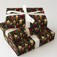 Holly Berry Gift Wrap, Vintage Christmas Candle Wrapping Paper, Traditional Holiday Present Wrap, Festive Winter Botanical Wrapping Paper