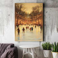 Christmas Park Lights Canvas Print, Winter Ice Skating Canvas Art, Snowy Holiday Scene Wall Art, Festive Winter Canvas Decor, Holiday Present