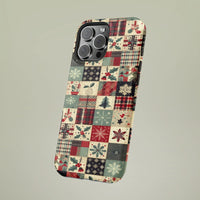 Holiday Plaid Snowflake iPhone Case, Christmas Patchwork Phone Case, Festive Holly Berry Phone Cover, Vintage Quilt Pattern Holiday Case