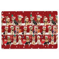 Santa Hat Snowflake Welcome Mat, Yorkshire Terrier Christmas Doormat, Yorkie Dog Holiday Door Mat, Xmas Entry Rug, Dog Lover Present