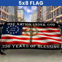 Betsy Ross 250 Years of Blessing Flag | One Nation Under God 1776-2026 | Double-Sided Patriotic Cross Design | UV-Resistant Polyester