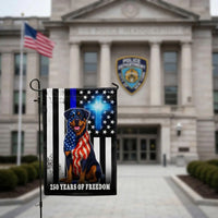 Rottweiler American Flag Garden Flag | 250 Years of Freedom Thin Blue Line | Double-Sided Polyester | Patriotic Christian Home Decor