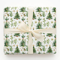 Southwestern Holiday Gift Wrap, Desert Cactus Christmas Wrapping Paper, Watercolor Pine Tree Wrapping Paper, Festive Winter Gift Wrap Roll