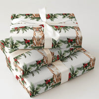 Santa Hat Mountain Lion Gift Wrap, Cougar Christmas Wrapping Paper, Holiday Cougar Paper Roll, Festive Wildlife Cougar Present Wrap