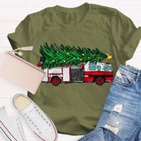Retro Red Truck Holiday Graphic Tee, Vintage Christmas Tree Truck T-Shirt, Merry Christmas Winter Shirt, Xmas Present for Men and Women