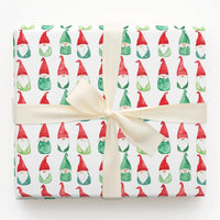 Adorable Holiday Gift Wrap Roll, Watercolor Christmas Gnome Wrapping Paper, Red Green White Present Paper, Whimsical Festive Gift Wrapping