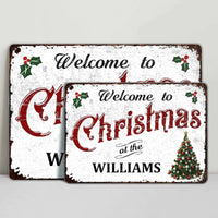 Custom Family Name Holiday Metal Wall Art, Personalized Christmas Metal Sign, Vintage Welcome Plaque, Festive Winter Home Decor Present