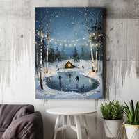 Comfy Snowy Landscape Art Print, Winter Ice Skating Birch Forest Canvas Wall Art, Christmas Holiday Poster, Digital Download Home Decor