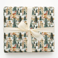 Eiffel Tower Winter Gift Wrap Roll, Parisian Christmas Wrapping Paper, Watercolor Paris Cityscape Wrapping Paper, Holiday Travel Gift Wrap