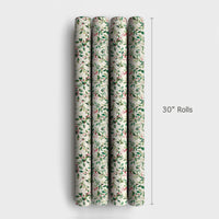 Botanical Winter Leaves Gift Wrap Paper, Watercolor Holly Berry Christmas Wrapping Paper, Traditional Holiday Present Wrap Paper