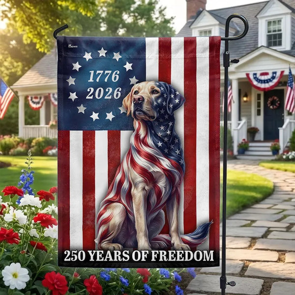 Patriotic Labrador Garden Flag | 250 Years of Freedom 1776-2026 | Double-Sided Weather-Resistant Polyester | Dog Lover American Pride Decor