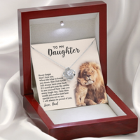 Lion Dad Sentiment Necklace, To My Daughter Love Knot Necklace, 14k White Gold Pendant Necklace, Meaningful Birthday Christmas Present Daughter