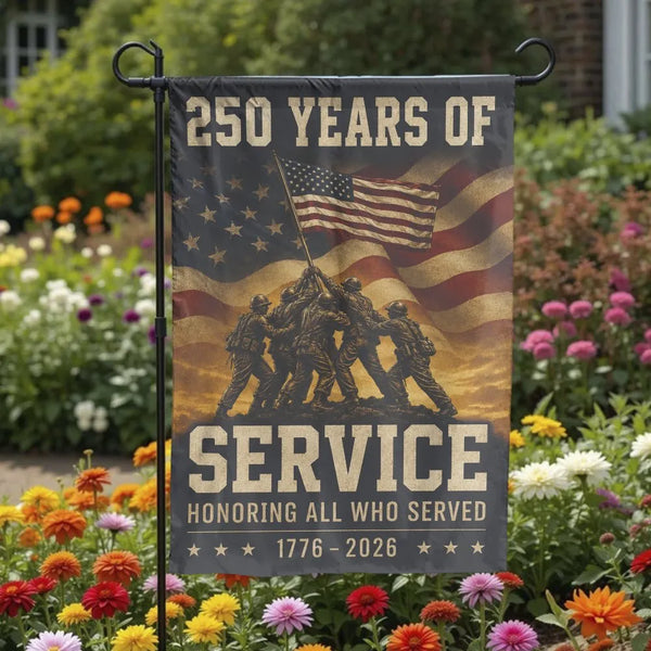 Patriotic Veterans Garden Flag | 250 Years of Service Honoring All Who Served 1776-2026 | Double Sided Premium Polyester Weatherproof | Memorial Day Veterans Day Outdoor Yard Gift Decor