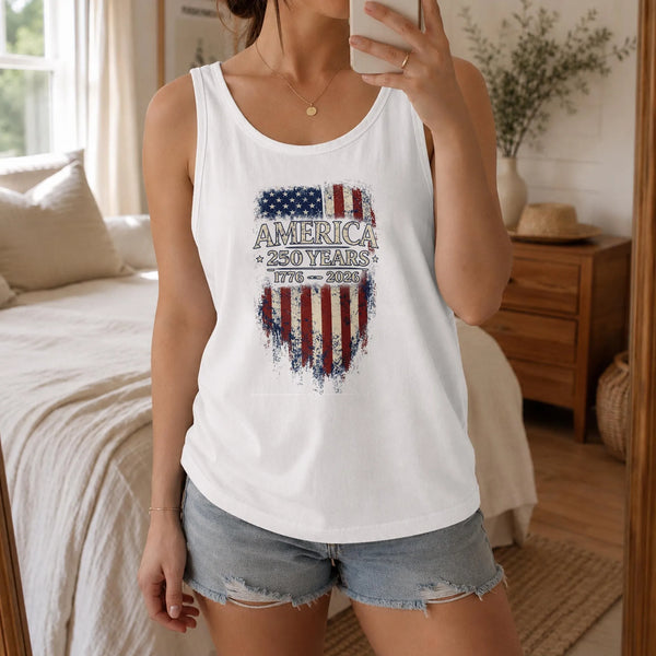 America 250 Years Tank Top | Vintage 1776-2026 USA Flag Design | Soft Breathable Unisex Tank | Semiquincentennial Gift for Patriots